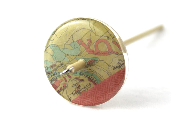 Vintage Map Patterned Drop spindle #721