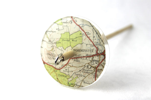 Vintage Map Patterned Drop spindle #722
