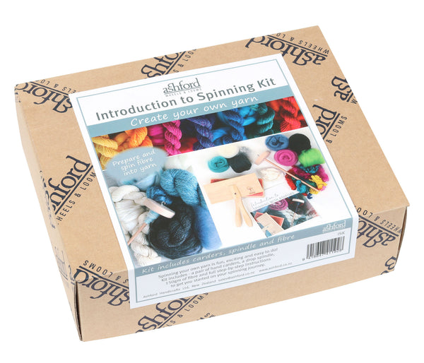 Ashford Introduction to Spinning Kit with hand carders, drop spindle and fibres