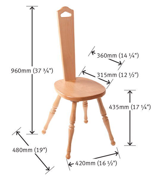 Ashford spinning chair in Silver Beech with dimensions