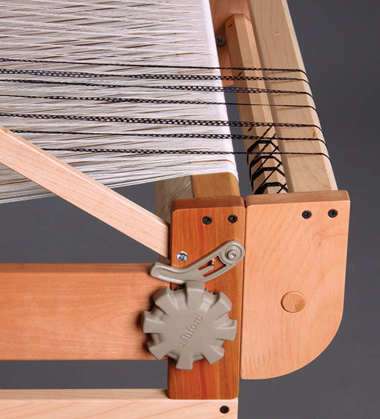 Ashford second back beam fitted to a table loom
