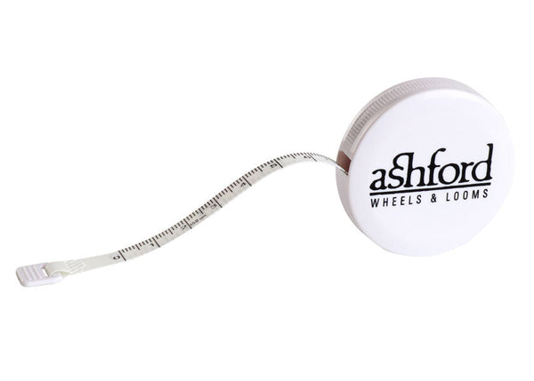 Ashford retractable tape measure in its round white case