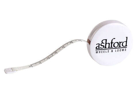 Ashford retractable tape measure in its round white case