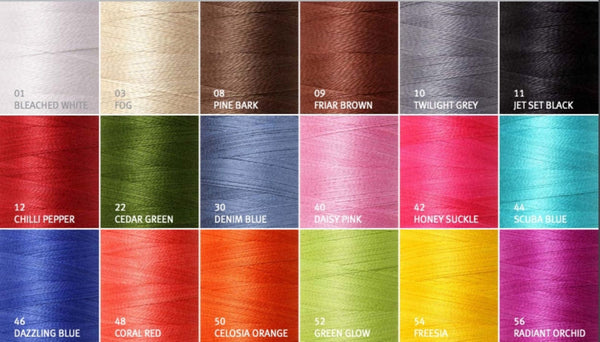 Ashford weaving cotton colour chart showing the available shades