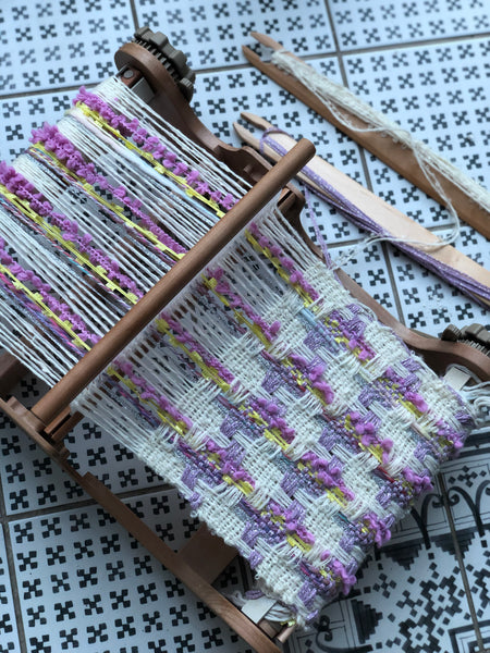 rigid heddle loom with handwoven fabric