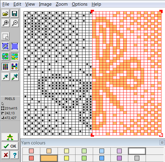 DesignaKnit 9 Graphics Studio converting an image into a knitting pattern