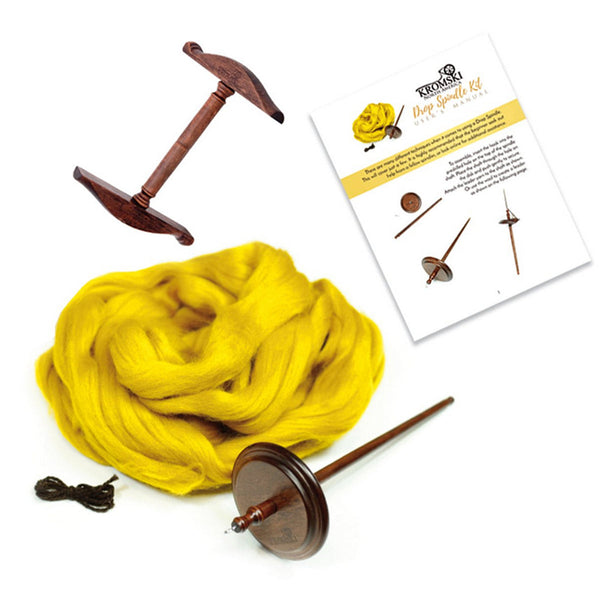 Kromski Deluxe Drop Spindle Kit with wooden spindle, fibre and niddy noddy