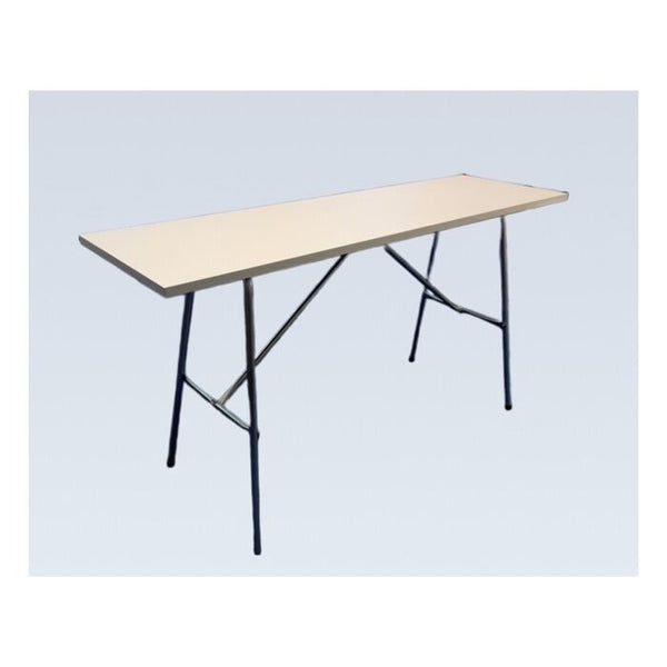 Silver Reed folding knitting machine table with white laminated top and black steel legs