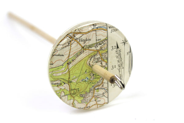 Drop Spindle with Vintage Map